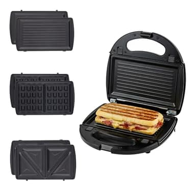 OVENTE 3 in 1 Electric Sandwich Maker, Panini Press Grill and Waffle Iron Set with Removable Non-Stick Plates, Perfect for Cooking Grilled Cheese, Tuna Melts, Burgers, Steaks and Snacks, Black GPI302B