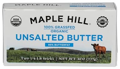 MAPLE HILL CREAMERY Organic Grassfed Unsalted Butter, 8 OZ
