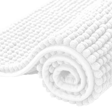 SUBRTEX Bathroom Rugs Chenille Bath Rug Soft Short Plush Bath Mat Soft Shower Mat Water Absorbent Shower Mat Quick Dry Machine Washable (White, 20" x 32")