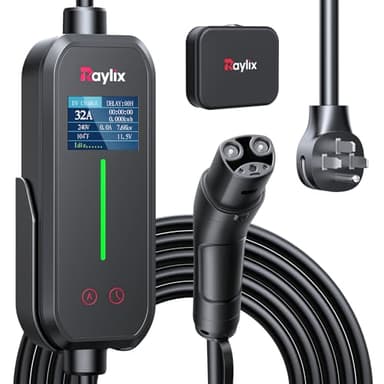 Raylix 32A Level 2 Fast Charger for Tesla, Adjustable Current, Delay Charge, Smart Display, 7.68KW Mobile/Home Charger for Tesla, 21ft Cable, Connector for Model X/Y/3/S/Cybertruck, NEMA 14-50 Plug