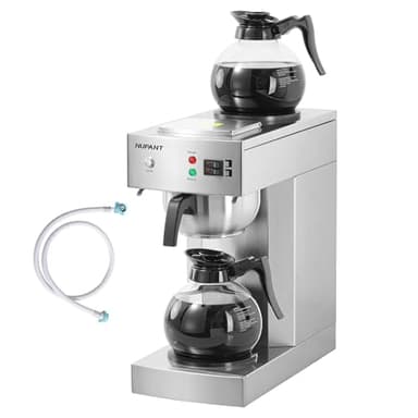 NUPANT 12-Cup Commercial Coffee Maker with Water Line 1.8L Auto-Filling Drip Coffee Maker Machine with 2 Glass Carafes and 2 Warmers Stainless Steel Pour over Coffee Brewer for Restaurant Office cafe