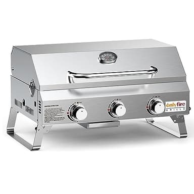 Tabletop Gas Grill 3 Burners, Portable Propane BBQ Grill with Foldable Legs & 22" Stainless Steel Grate for Outdoor Patio Backyard Barbecue, Camping Tailgating RV, 24000BTU High Output, Classic GS307