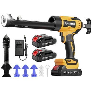 byczone Electric Caulking Gun With 2X2000mAh Batteries, 10 Oz Cordless Caulk Gun with Adjustable Speed, LED Light, Battery Powered Caulking Gun for Filling, Sealing, Repair