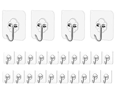 Adhesive Hooks Kitchen Wall Hooks - 24 Packs Heavy Duty 24lb(Max) Nail Free Transparent,Waterproof,Sticky Stainless Hangers for Keys,Bathroom, Shower, Outdoor, Kitchen,Door,Home Improvement,Utility