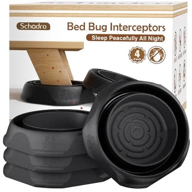 Bed Bug Interceptors, 4 Pack Bed Bug Traps, Insect Detector for Bed, Sofa & All Furniture. 24/7 Monitor, 360° Protection for Your Family's Peaceful Sleep, Black