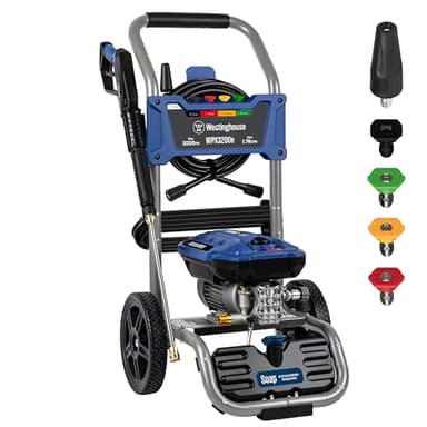 Westinghouse WPX3200e Electric Pressure Washer, 3200 Max PSI and 1.76 Max GPM, Induction Motor, Onboard Soap Tank, Spray Gun and Wand, 5 Nozzle Set, for Cars/Fences/Driveways/Homes/Patios/Furniture