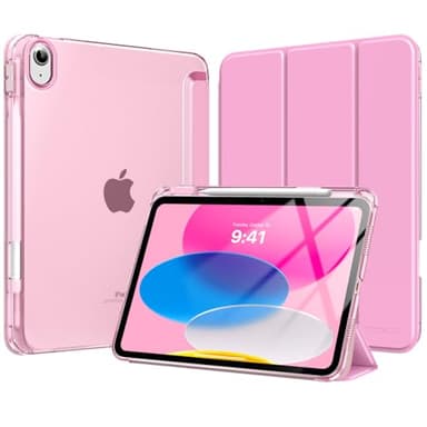 MoKo for iPad (A16) 11th Generation Case 11 Inch 2025, iPad 10th Generation Case 10.9 Inch 2022 with Pencil Holder, Slim Light Trifold Protective Cover with Hard PC Translucent Back Shell, Pink