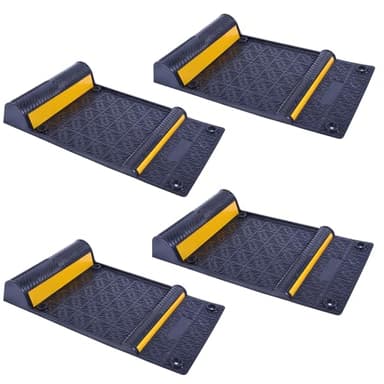 OrangeStar 4 Pack Parking Guide Mat, 21” Heavy Duty PU Wheel Stopper w/Reflective Stripe for Garage Vehicles, Indoor/Outdoor Use, Black