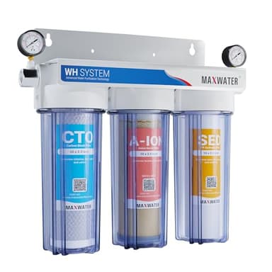 Max Water 3 Stage Tannins/Nitrate Reduction (Good for Underground Water) 10 inch Standard Water Filtration System Whole House - Sediment + Anion + CTO Post Carbon - ¾ Inlet/Outlet - Model : WH-SC3