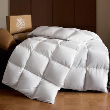 Goose Down Fiber Comforter King Size – All-Season Hotel Quality Duvet Insert, High Fill Power, Ultra Soft 100% Cotton, Box-Stitched, Breathable, Lightweight Luxurious White Bedding, 90"x 106"