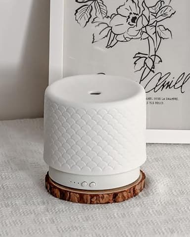 Ceramic Essential Oil Diffuser, 280ml Ultrasonic Aromatherapy Diffuser for Essential Oil Large Room, Auto-Off Timer & Night Light, Quiet, Air Diffusers for Home Bedroom Office, Gift Idea