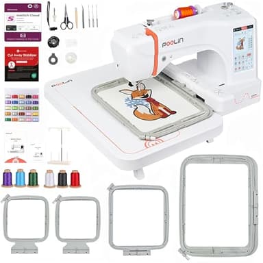 POOLIN EOC06 Embroidery Machine,7.9x11 Inch Large Hoop,Computerized Home Embroidery Machine for Beginners, 7 Inch Touchscreen,200 Patterns,USB & WiFi,Includes Hoops and Stabilizer,Perfect Gifts