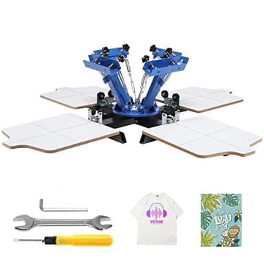 VEVOR Screen Printing Machine, 4 Color 4 Station 360° Rotable Silk Screen Printing Press, 21.2x17.7in / 54x45cm Screen Printer Machine, Double-Layer Positioning Pallet for T-Shirt DIY Printing
