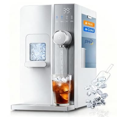lce Maker Water Filter Dispenser, 3 in1 Countertop Instant Hot & Cold Water -7 Stage Purification with Remineralization 7 Temperature & 5 Dispensing Volume Options Portable No Installation.