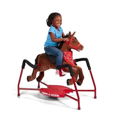Radio Flyer Chestnut Interactive Riding Horse, For Ages 2-6, Plush Spring Rocking Horse, 3 Riding Levels, EZ Climb Step, Safety Straps, Spring Covers, Accessories, 60 lb Capacity, Toddler Ride On Toys