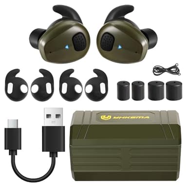 YHKEMA Electronic Shooting Earbuds - Ear Hearing Protection NRR 28dB Bluetooth 5.3 Noise Cancelling & Sound Amplification - Rechargeable Case for Hunting and Range(Green)