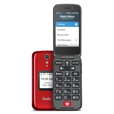 Lively Jitterbug Flip2 - Flip Cell Phone for Seniors - Not Compatible with Other Wireless Carriers - Must Be Activated Phone Plan - Red Flip Phone