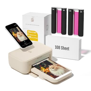 HPRT 4x6 Photo Printer with 108 Sheet Photo Paper& 2 Ribbon, Desktop Instant Picture Printer for iPhone, Smartphone, Thermal Dye Sublimation, WI-Fi Connnecting, Home Use, Beige