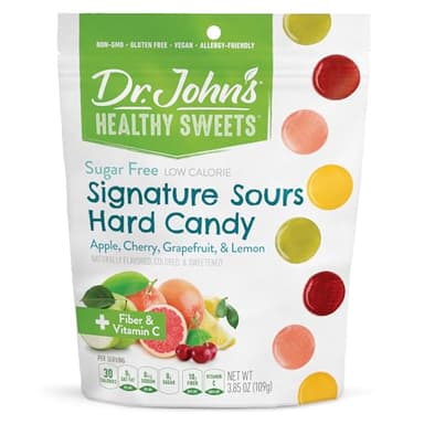 Dr. John's Healthy Sweets Signature Sours Hard Candy with Zero Sugar, Dye Free, Plant Based, Keto Friendly, 24 Count, 3.85oz Bag