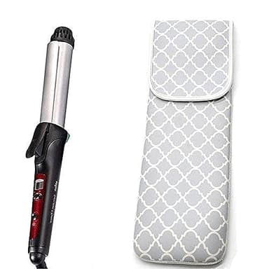 ALEIFLE Women's Heat Resistant Neoprene Curling Iron Holder Flat Iron Curling Wand Travel Storage Cover Case Bag Pouch -Water-Resistant (Grey Chervon)