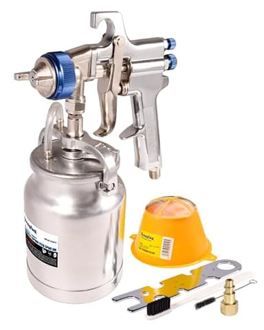 Dynastus 33 oz Siphon Feed Spray Gun - 2.5mm Nozzle for Spraying Oil-Based or Latex Paints, with Filtering and Cleaning Kits