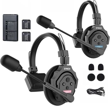 Keenous SYNCO XTALK X2 Wireless Intercom Headset System 2.4GHz 1148ft/350m Long Distance Range Real-time Monitoring Communication Headset for Live Show Stage Performance Movie Shoot (X2 for 2 persons)