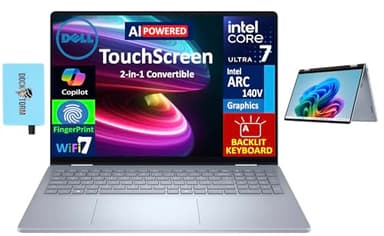 Dell 16 Plus AI Business 2-in-1 Laptop 16.0" Touch FHD+ Display (Intel Ultra 7-256V(>i9-13900H), 16GB LPDDR5X, 1TB M.2 SSD, Backlit KB, FP, WiFi 7, Win11P) w/DKZ USB Port Expander (Previous Inspiron)