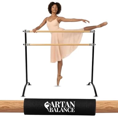 Artan Balance Ballet Barre Portable for Home or Studio, Adjustable Bar for Stretch, Pilates, Dance or Active Workouts, Single or Double, Kids and Adults (Curved Leg Double Bar 4 FT)