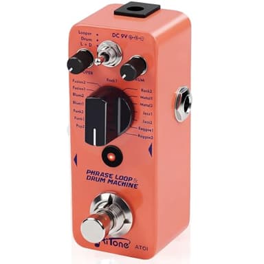 AITONE Looper Drum Machine Guitar Pedal 20 Minute Loop 16 Drum Grooves Tap Tempo True Bypass Mini Metal Effects Pedal for Electric Guitar Practice (AT-01)