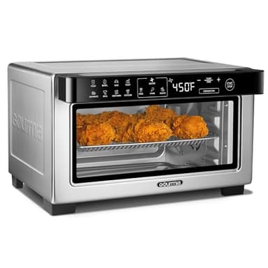 Gourmia Toaster Oven Digital Air Fryer - Convection Mode with 4 Slice Capacity, 3 Rack Positions, 12 Presets, Toast, Bagel, Bake, Roast, Broil, Dehydrate, Popcorn, Fits 9" Pizza, Stainless Steel