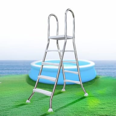 errzom 53'' Sturdy Steel Pool Ladder Above Ground, Double Side Above Ground Pool Ladder, 4 Steps Pool Stairs Above Ground, Pool Steps Above Ground, Heavy Duty Pool Ladder 500 lb Capacity,53in
