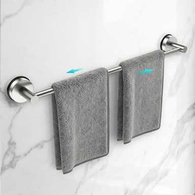 Adjustable Suction Cup Towel Bar for Bathroom Wall,14.6Inch~24 Inch Towel Racks for Bathroom,Stainless Steel Bath Towel Holder for Shower(Brushed Silver)