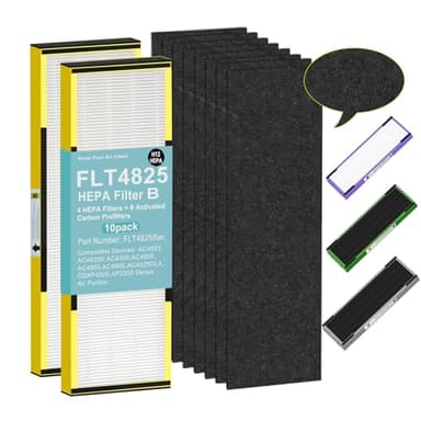 GRN FIL Upgraded FLT4825 HEPA Filter B Replacement for GermGuardian AC4825E AC4300 AC4900 | 2 True H13 HEPA Filters + 8 Carbon Pre-Filters | 99.97% Allergen Removal, Easy Install, Multi-Room Use