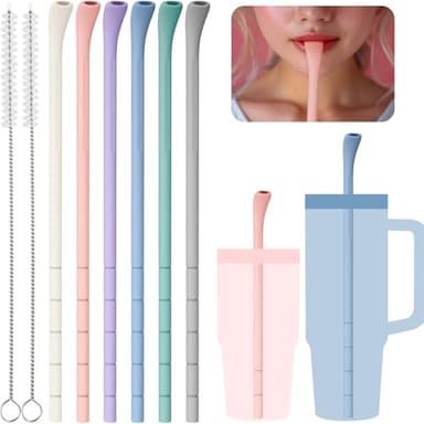 NiHome 6PCS Silicone Anti-Wrinkle Straws for 40oz 30oz Stanley Tumblers w/Brushes, Customizable Length Wrinkle Free Straws for Various Size Cups, No Wrinkle Reusable Drinking Straws for Lip (Macaron)