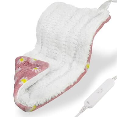 GOQO TOMO Heating Pad, 12 x 24 Inch, Pink Floral Pattern, Machine Washable, 8 Timer Settings, 12 Heat Levels, for Back Pain Relief-P01