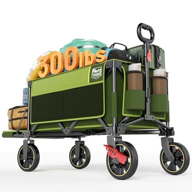 TIMBER RIDGE 49" Extra Long Collapsible Folding Wagon with Tailgate and Brakes, 300lbs Heavy Duty Wagon Carts Foldable, 250L Capacity Portable Cart for Dogs, Garden, Outdoor Camping Sports, Green