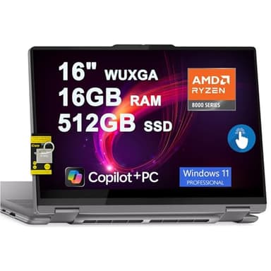 Lenovo Yoga 7 2-in-1 Laptop 16" WUXGA IPS Touch AMD 8-core Ryzen 7 8840HS (>i7-12700H) 16GB RAM 512GB SSD for Creator Designer Business Professional Win11Pro ICP Hub w/Copilot AI PC