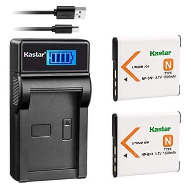 Kastar Battery (X2) & LCD Slim USB Charger for Sony NP-BN1 NPBN1 BC-CSN and Cyber-Shot DSC-QX10 QX30 QX100 DSC-TF1 DSC-TX10 TX20 TX30 DSC-W530 DSC-W570 DSC-W650 DSC-W800 DSC-W830 Digital Camera +More