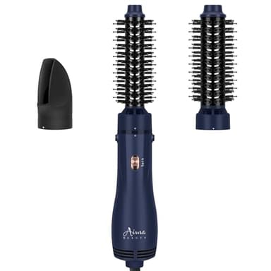 Aima Beauty Blow Dryer Brush Set - 4-in-1 Round Brush Blow Dryer Adds Shine, Smooth, Curl & Volume for Short to Medium Hair, Interchangeable 1” & 1.25” Round Barrel, Ionic Frizz Control, Prussian Blue