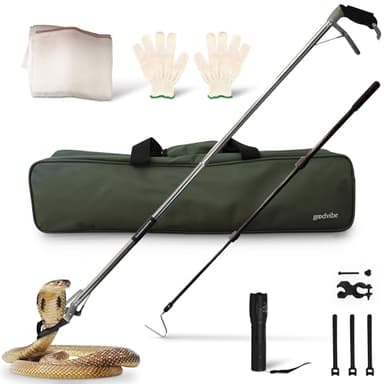 goodvibe Snake Grabber Tool Kit – 6-Piece Set with 47" Stainless Steel Snake Tongs, Snake Hook, Gloves, LED Flashlight & Waterproof Bag | Heavy-Duty Snake Handling Tools for Rattlesnakes & Reptiles