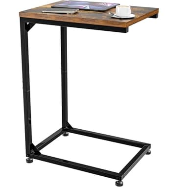 Simple Trending C Shaped End Table for Couch, Small Side Table TV Tray Table with Metal Frame for Living Room, Bedroom, Rustic Brown