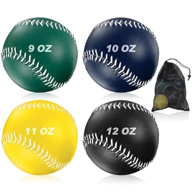 Arrowbash Set of 4 Weighted Softball Training Softballs Weighted Balls for Softball with Drawstring Bag (Green, Blue, Yellow, Black, 12 Inch)