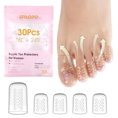 30 Pcs Silicone Toe Protector Women High Heels - Anti-Friction Dual Size Big & Little Toe Covers for Blisters and Pain Relieve - Clear & Breathable Toe Sleeves for All-Day Comfort