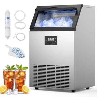 Mojgar Commercial Ice Maker 200Lbs/24H, Commercial Ice Machine 50 LBS Storage Bin, 55 Ice Cubes in 8-12 Mins, Under Counter or Freestanding Ice Maker Machine, Thicknesses Adjustable, Stainless Steel