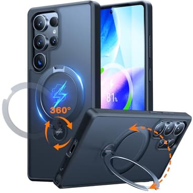 TORRAS 360 Spin Magnetic Stand for Samsung Galaxy S25 Ultra Case, Fit for Magsafe, Military Grade Slim Protective S25 Ultra Case with Kickstand & Ring Holder, Ostand Spin, Translucent Frosted Black