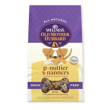Wellness Old Mother Hubbard P-Nuttier 'N Nanners Dog Biscuits, Natural, Training Treats, Peanut Butter & Banana Flavor, Mini Size, (1 Pound Bag)