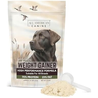 All American Canine Dog Weight Gainer – High Calorie Dog Food Supplement & Protein Powder for Rapid Weight Gain, Mass, and Recovery – Appetite Stimulant – 60 Servings