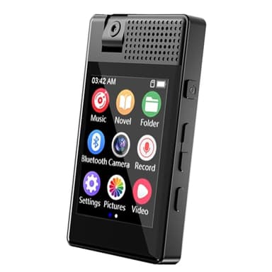 64GB MP3 Player with Bluetooth and 180° Camera Portable MP3 Music Player 2.5" Full Touch Screen HiFi Lossless Sound Music Audio Player with Built-in Speaker Voice Recorder E-Book Alarm Clock