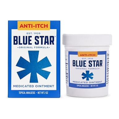 Blue Star Anti-Itch Medicated Ointment, Fast-Acting Relief for Dry, Itchy Skin, Rashes, Ringworm, Dry Cracked Heels & More, Hydrocortisone-Free & Steroid-Free, 2 OZ