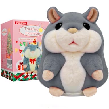 TWORIVER Talking Hamster Toy, Repeats What You Say, Interactive Plush Toy for Toddlers, Voice Mimicking Learning Toy, Toys for Ages 2-4, Birthday Gift for Baby Boys & Girls